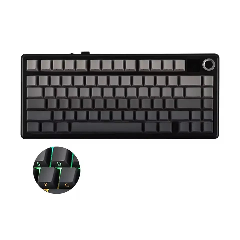 Teclado mecánico gaming AULA F75 MAX 2.4G inalámbrico/BT/con cable, Hot-Swap RGB, 75%, 81 teclas, teclado de oficina con pantalla TFT
