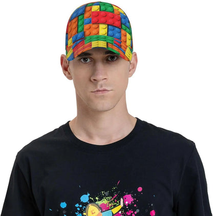 Playful Building Block Print Baseball Cap Women Men Adjustable Snapback Hat Glitter Fashionable Baseball Cap