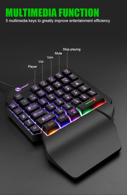 35keys One Handedly Single Hand Mini Gaming Keyboard USB Ultra-slim Wired Backlight Keyboard for Laptop Desktop PC Smartphone