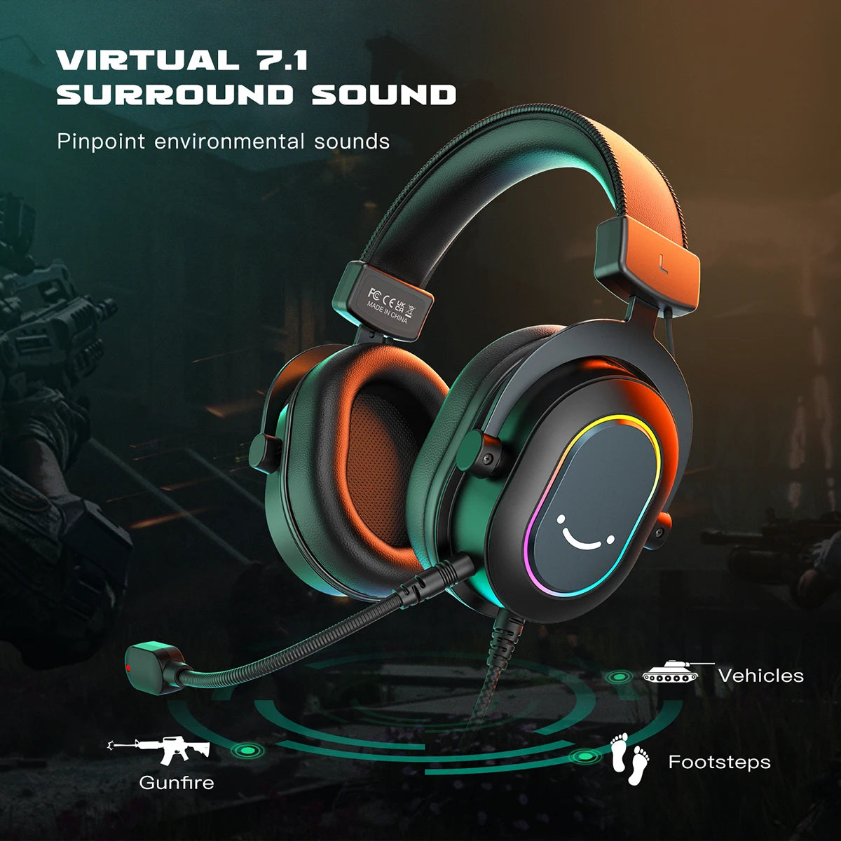 Cuffie gaming RGB FIFINE con microfono – cuffie USB cablate over-ear con audio surround 7.1 per PC, PS4, PS5, modalità EQ e isolamento acustico