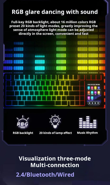 Teclado mecânico AULA L99 com ecrã inteligente, Bluetooth sem fios, tri-modo, teclado gaming noturno para portátil, 8000mAh, switch Raindrop