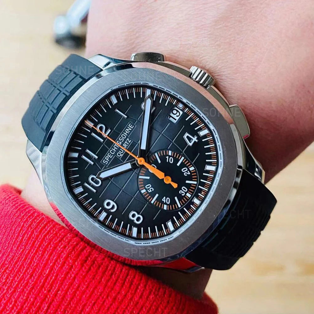 Specht & Söhne New Classic 5167 Men's Watch Orange Color Sapphire Crystal Rubber Strap Sports Male Quartz Watches 50M Waterproof