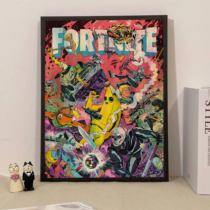 Poster de Jogo F-Fortnite Surpresa — Decoração de Casa, Quadro de Parede para Escritório e Sala de Estar