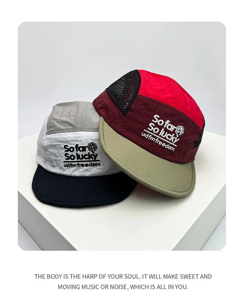 Unisex-baseballkepsar med platt skärm och broderade bokstäver, andningsbara, koreanska solskyddskepsar, snabbtorkande kepsar med skärm, mångsidiga insatser