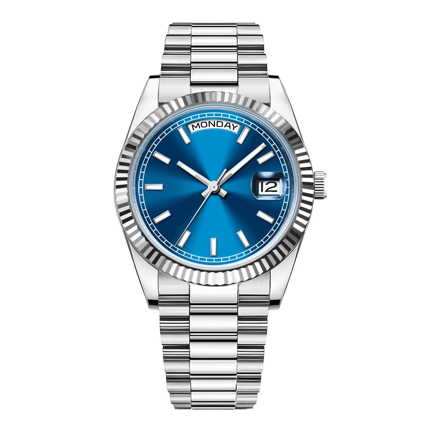 Orologio meccanico da uomo CORGEUT NH36 con indicazione di giorno e data, bracciale President, cassa in acciaio, lunetta arcuata filettata, impermeabile
