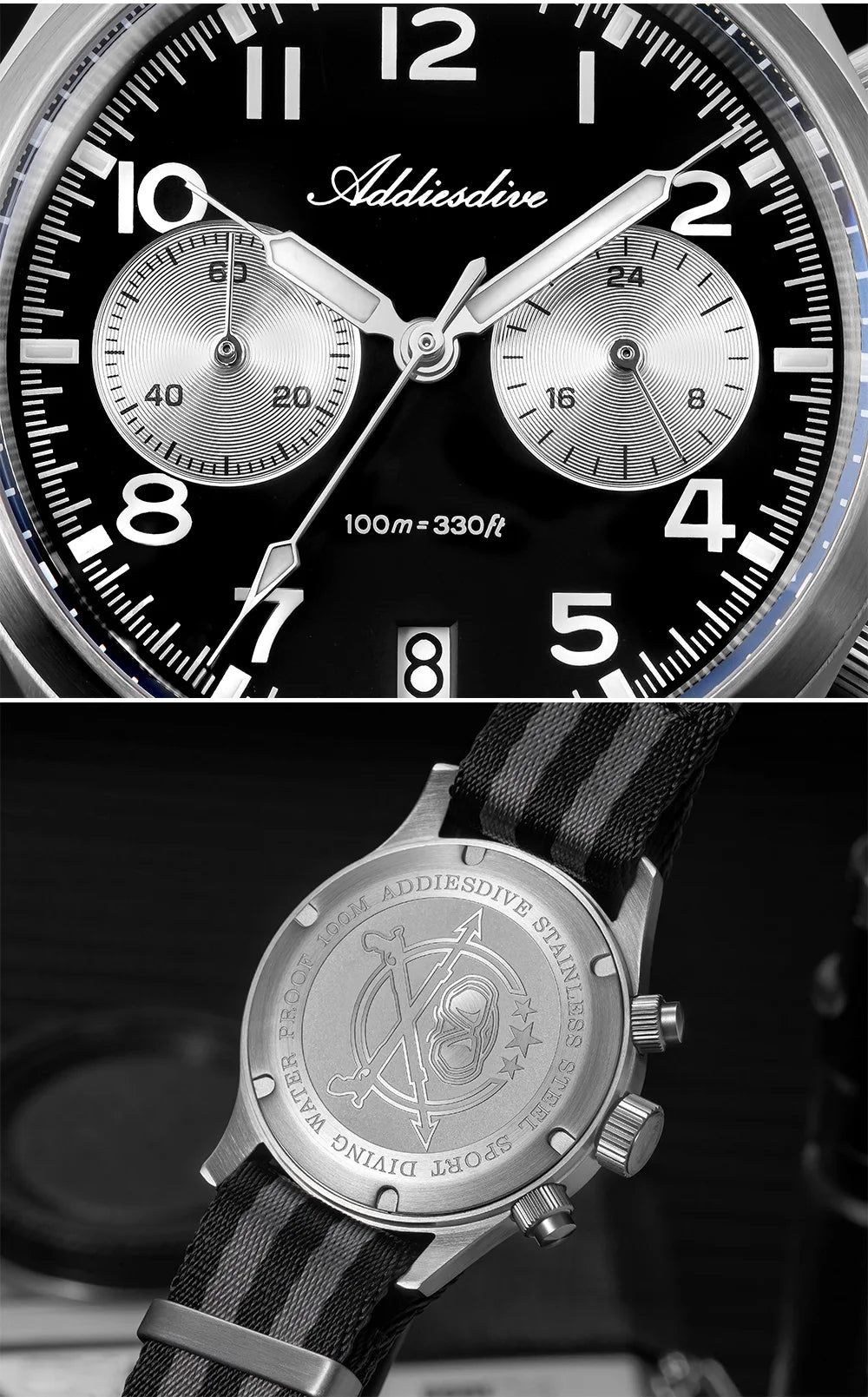 ADDIESDIVE 2025 Neue Panda Eye Herrenuhr, luxuriöse Retro-VK64-Quarzuhr für Herren, Sport-Chronograph, 100M wasserdicht, leuchtend