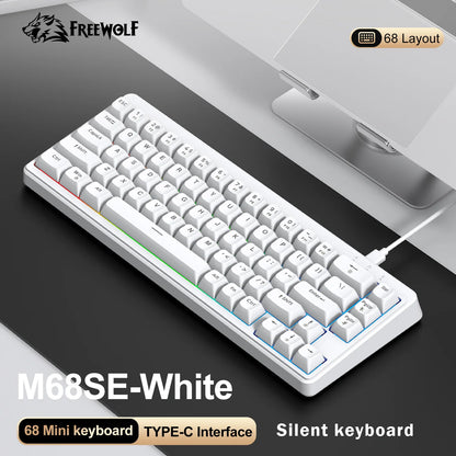 FREEWOLF M68SE 68 Key Mini Wired Keyboard RGB Backlit Type-C 68% Layout Compact Gaming Office PC Laptop