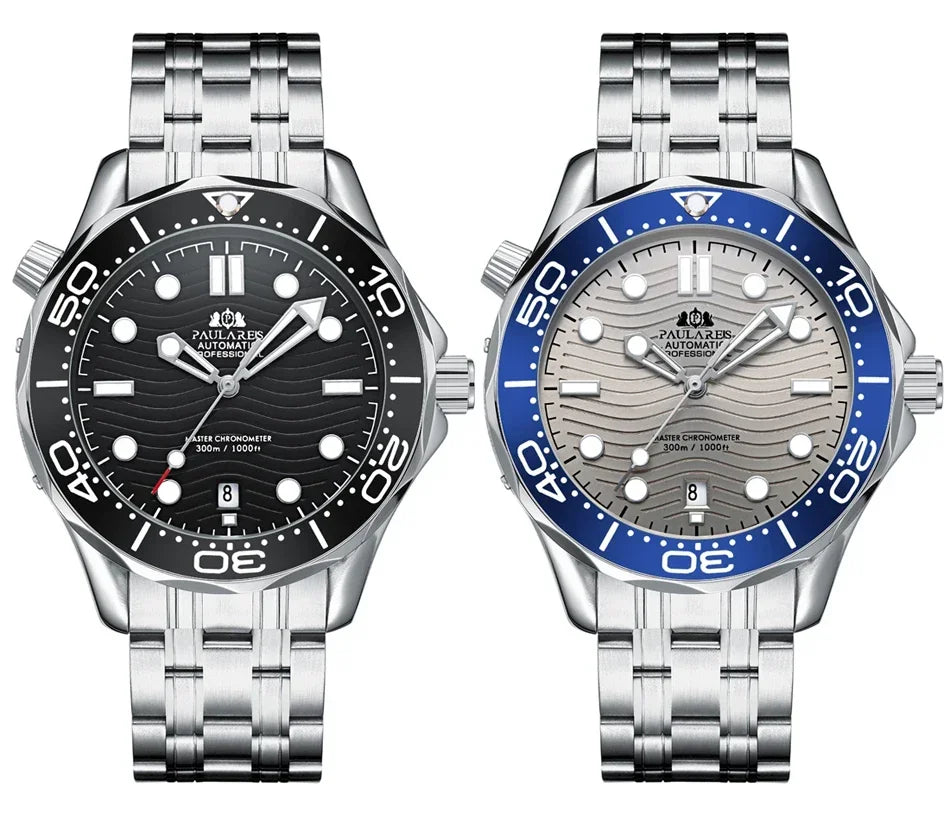 Automatic Mens Watch Mechanical Self Wind Movement Stainless Steel Casual Yellow Gold Silver Blue Master Wave Fashion Watches