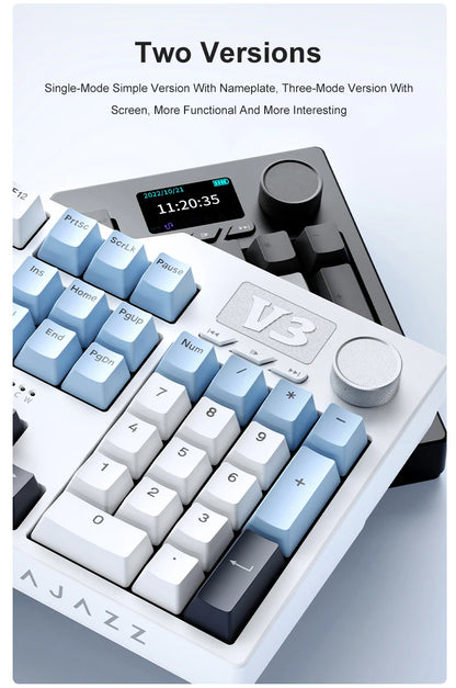 Novo teclado gaming AJAZZ AK35I V3 MAX tri-mode com fios, Bluetooth e sem fios, Gasket, hot swap completo, 104 teclas, teclado personalizado