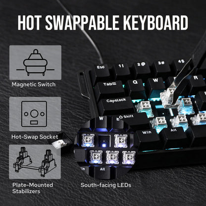 Teclado mecânico com fios AULA WIN60 HE/WIN60 HE MAX 60%, estrutura Tray-Mount, Hot-Swap e interruptores magnéticos de efeito Hall