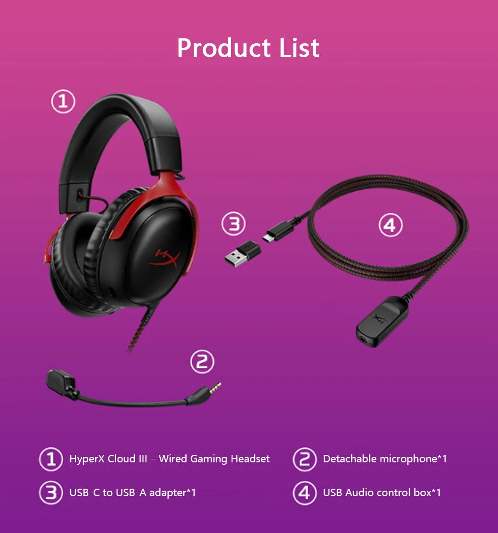 HyperX Cloud III kabelgebundenes Gaming-Headset mit DTS X Spatial Audio, 53mm-Treibern, geräuschunterdrückendem Mikrofon – USB- & 3.5mm-Gaming-Kopfhörer für PC, PS5, Xbox, Switch