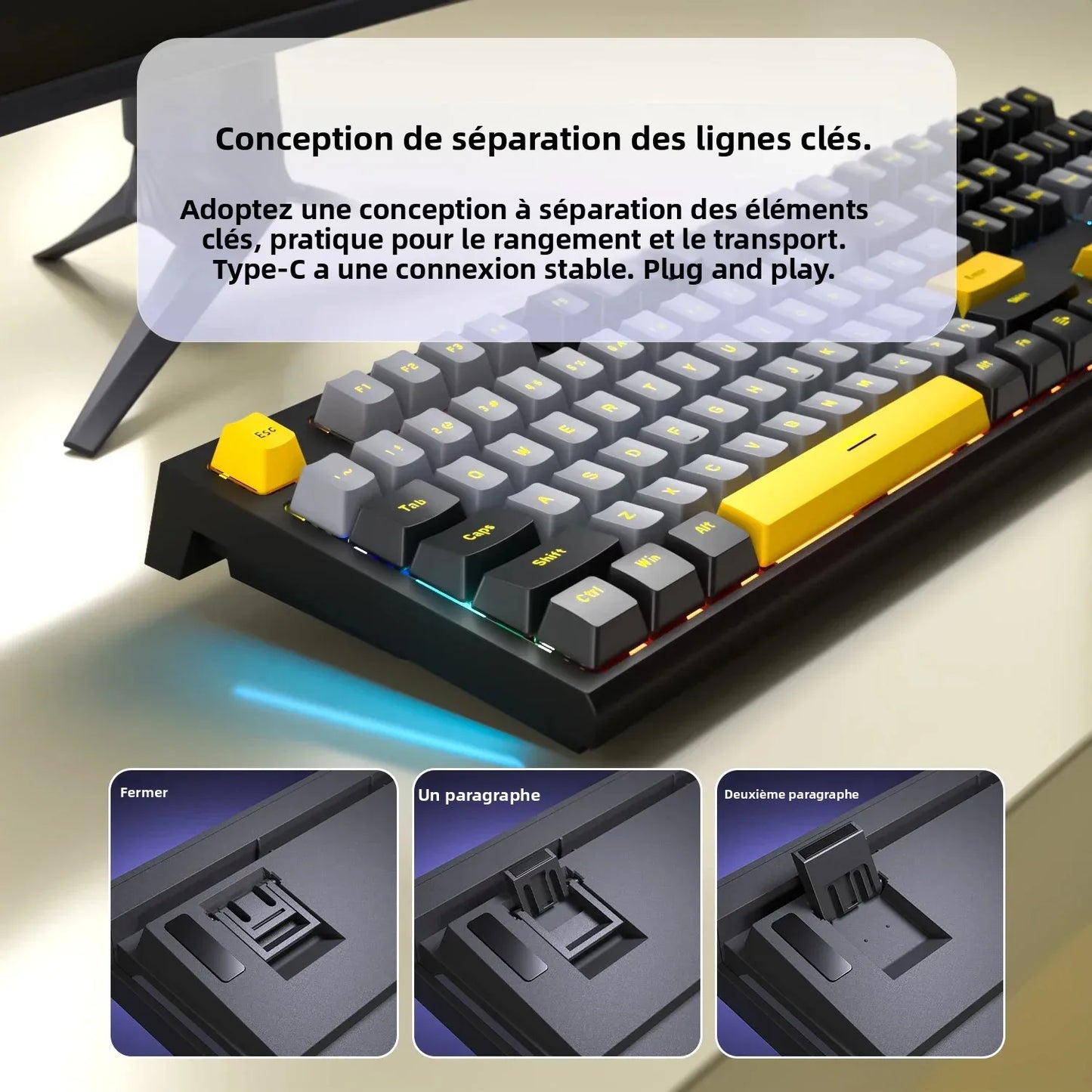 Teclado Gaming Mecânico com Fio de 108 Teclas e Retroiluminação RGB | Chip Gaming | Baixa Latência | Anti-Ghosting | para Jogadores de PC Win/Mac