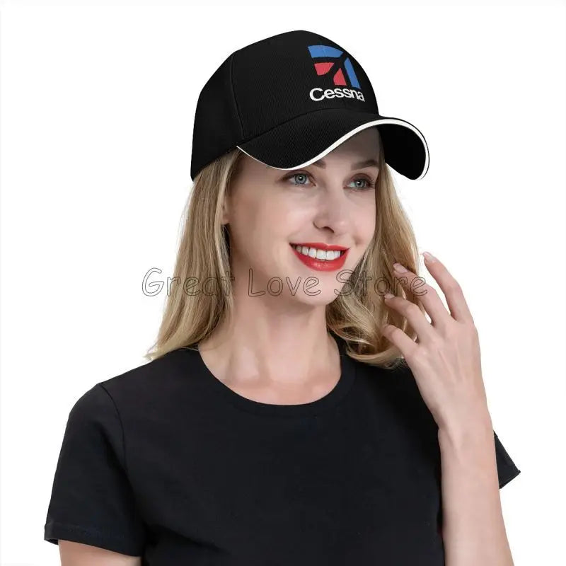 Custom Cessna Logo Print Sandwich Baseball Cap Retro Men Hip Hop Bucket Hats Summer Outdoor Sun Protection Snapback Cap Golf Hat