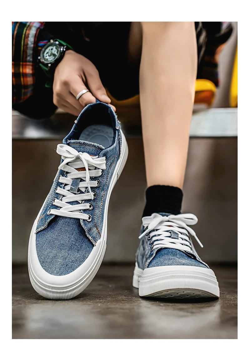 Personalized Spring and Autumn New Men's Shoes, Korean Style Fashionable Large Size Low-Top Casual Shoes, Denim Single Shoes, Versatile Sneakers