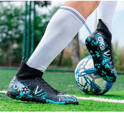Men's High Ankle Football Boots Turf Soccer Cleats Breathable Non-slip Training Match Sneakers Outdoor Sports TF Soccer Shoes