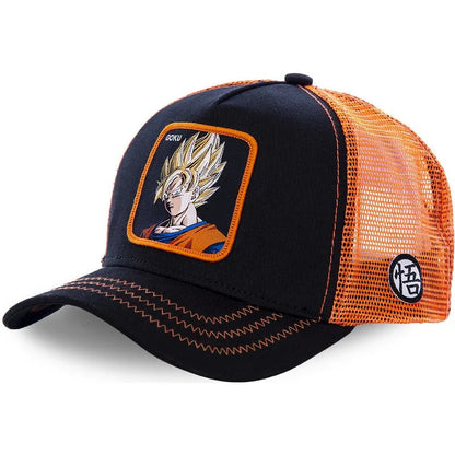 Cappellino Dragon Ball Son Goku da viaggio estivo con visiera, da uomo, ricamato, stile hip-hop, visiera parasole, cappellino trucker regolabile in rete