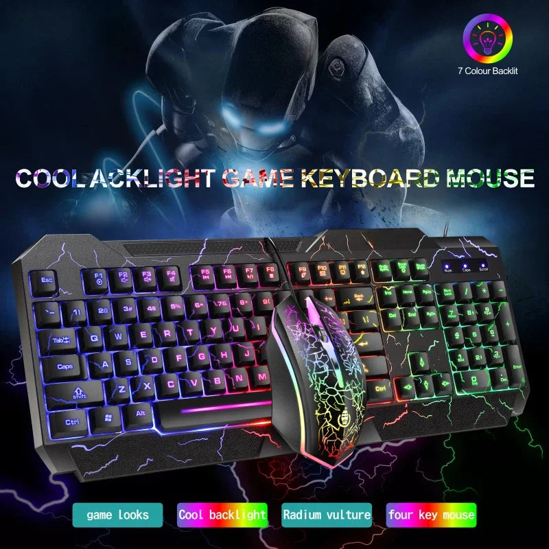 Computer Desktop Wired Gaming Keyboard Mouse Mechanical Feel LED Light Backlit Keyboard Mouse Combos