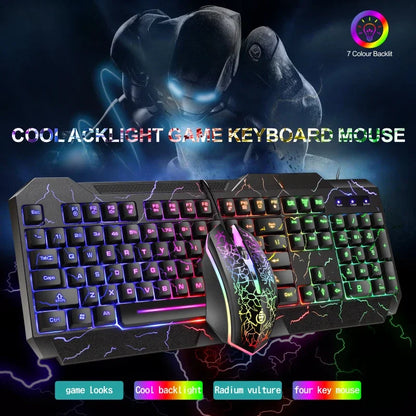 Computer Desktop Wired Gaming Keyboard Mouse Mechanical Feel LED Light Backlit Keyboard Mouse Combos