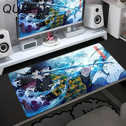 Kompiuterio stalo kilimėlis, klaviatūros padėklas, anime pelės kilimėlis su kawaii stiliaus mergina, 900x400mm guminis neslystantis pelės kilimėlis, Demonų žudikai XL