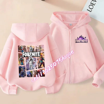 Kinder-Outdoorjacke Cartoon FORTNITED für Mädchen und Jungen, Sweatshirt-Mantel, hochwertige dünne Windjacke, Herbst-Zip-Jacke, Oberteil