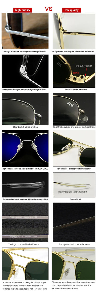 RE Sunglasses Man American Army Military Aviation Pilot Sun Glasses Glass Lens Woman Luxury Brand Vintage Metal Titanium Frame