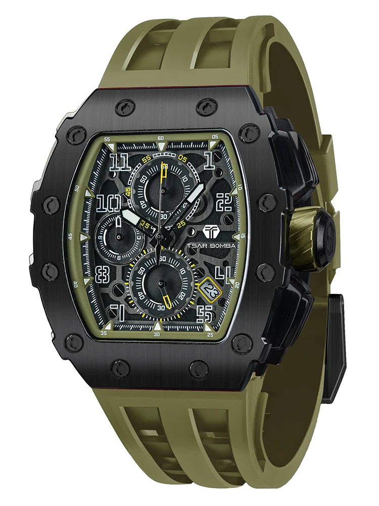 TSAR BOMBA Watch for Men Luxury Brand Tonneau Design Waterproof Clock Stainless Steel Wristwatch Fashion Rectangle Mens Watch