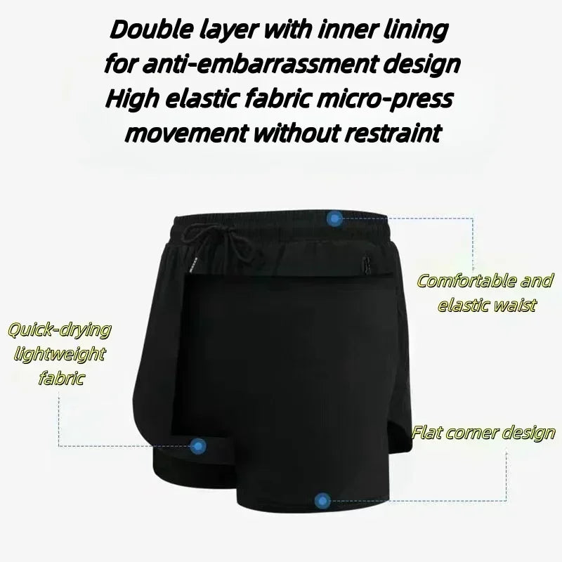 2026 Summer Dragon Ball Goku Super Saiyan Retro Gym Men's Double Layer 2-in-1 Shorts Oversized Print Fitness Workout Streetwear