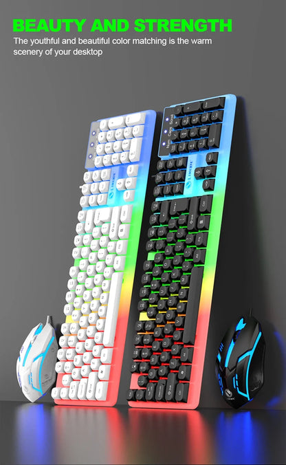 NG GTX350 Gaming-Tastatur-Maus-Set für Computer und Laptop, beleuchtetes Gamer-Kit, LED, kabelgebundene USB-Tastatur GTX350 Set – Schwarz