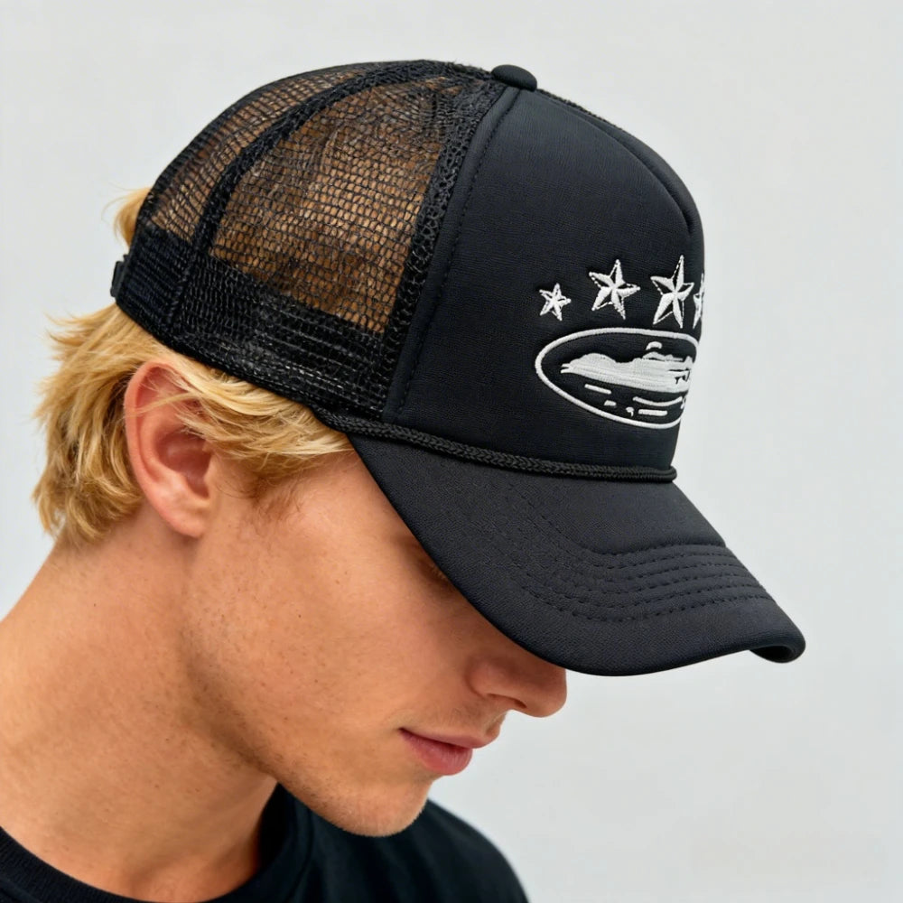 Cruise Ship Pattern Baseball Cap Summer Five-star Mesh Cap for Men and Women Outdoor Beach Sun Protection Trucker Baseball Caps