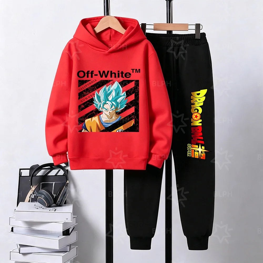Kids Dragon Ball Camo Goku Printed Hoodie Set Casual Loose Comfortable Long Sleeve Sweatshirt Pants 2 Piece Outfits for Boys