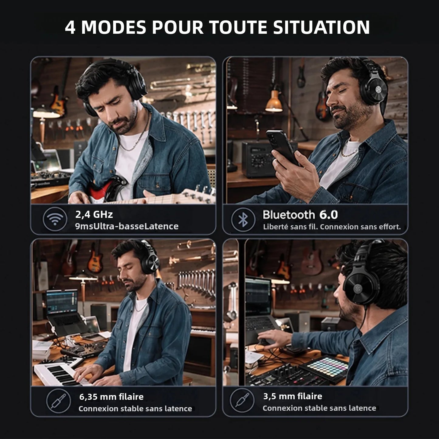Cuffie DJ wireless OneOdio Studio Max Bluetooth 6.0 – latenza ultra bassa di 9ms, headset over-ear da monitoraggio studio Hi-Res LDAC con microfono