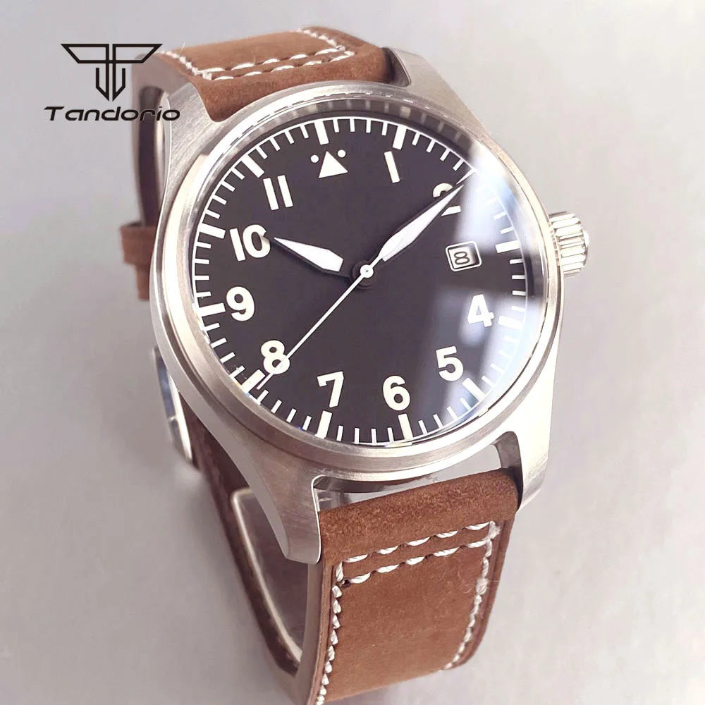 Tandorio 39mm Pilot Men's Diving Automatic Watch AR Sapphire Miyota8215/PT5000 Movt Mechanical Steel Wristwatch 20BAR Green Lume