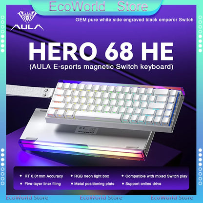 Teclado mecânico gaming com fios AULA HERO68 HE, switches magnéticos, Rapid Trigger, taxa de polling 8K, RGB, para esports