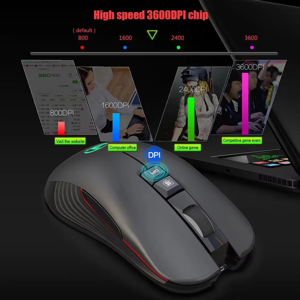 Rechargeable USB Wireless Mouse Right Hand Type-C Mouse for Laptop Computer Silent Click Backlit Gaming Mouse 3600cpi