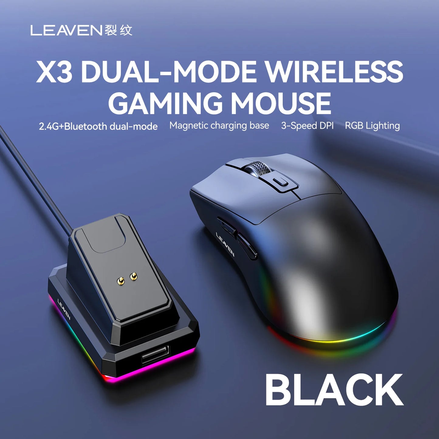 X3 Wireless Bluetooth Mouse 2.4G Dual-Mode Connection, DPI Adjustable, Lightweight Gaming Mouse, RGB Light, 300mAh Battery Capacity