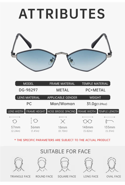 Small Frame Hexagon Punk Sunglasses Women 2026 Luxury Brand Polygon Sun Glasses For Ladies Classic Shades Cat Eye Eyewear