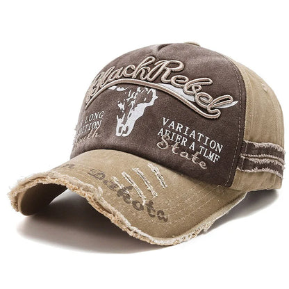 Șapcă de baseball vintage cu litere brodate, model „Bull Washed”, pălărie de soare retro pentru bărbați și femei, șapcă casual cu cozoroc în stil hip-hop