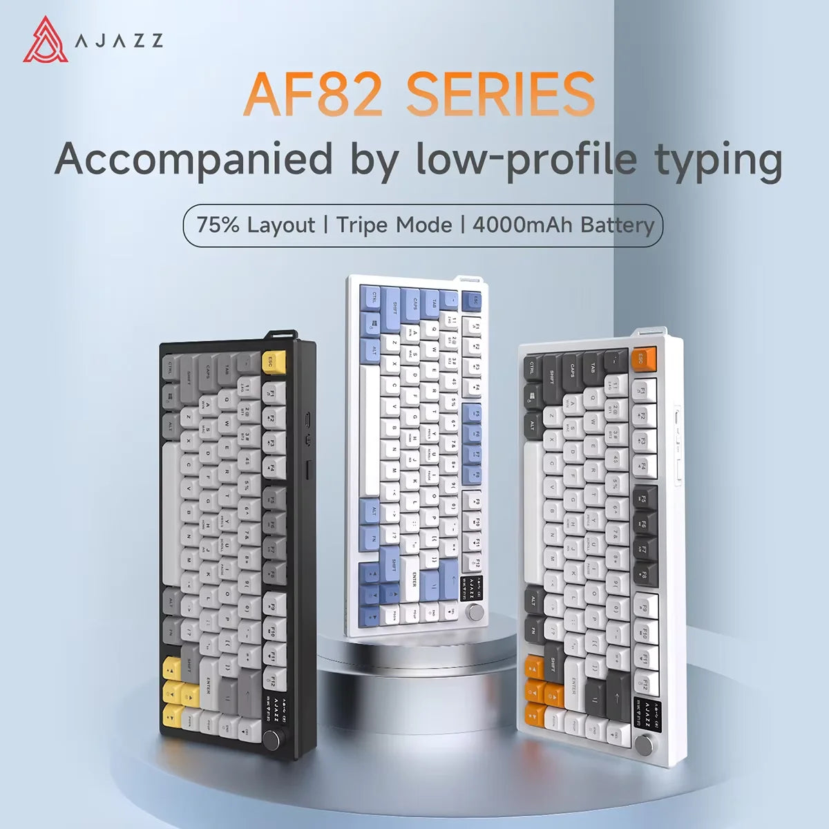 Teclado AJAZZ AF82 Office Low Profile RGB com fios/sem fios para gaming, layout 75%, 82 teclas, bateria de 4000mAh para Win/Mac