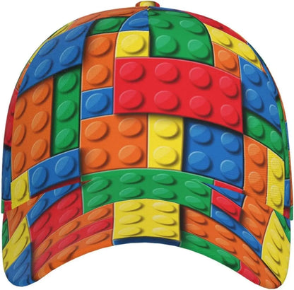 Playful Building Block Print Baseball Cap Women Men Adjustable Snapback Hat Glitter Fashionable Baseball Cap