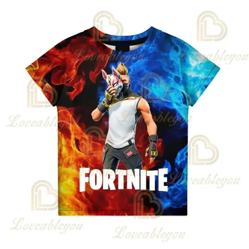 Nova T-shirt de Verão Fortnite para Rapazes, T-shirt Cartoon Gira, Manga Curta, para Homem, Mulher e Criança, T-shirts para Adolescentes, Tops Streetwear