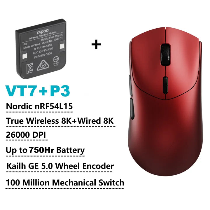 Rapoo GEN-2 VT7 Wireless Gaming Mouse 8K Wireless Polling Rate 53g Lightweight 100-Million Mechanical Switch Macro Enabled