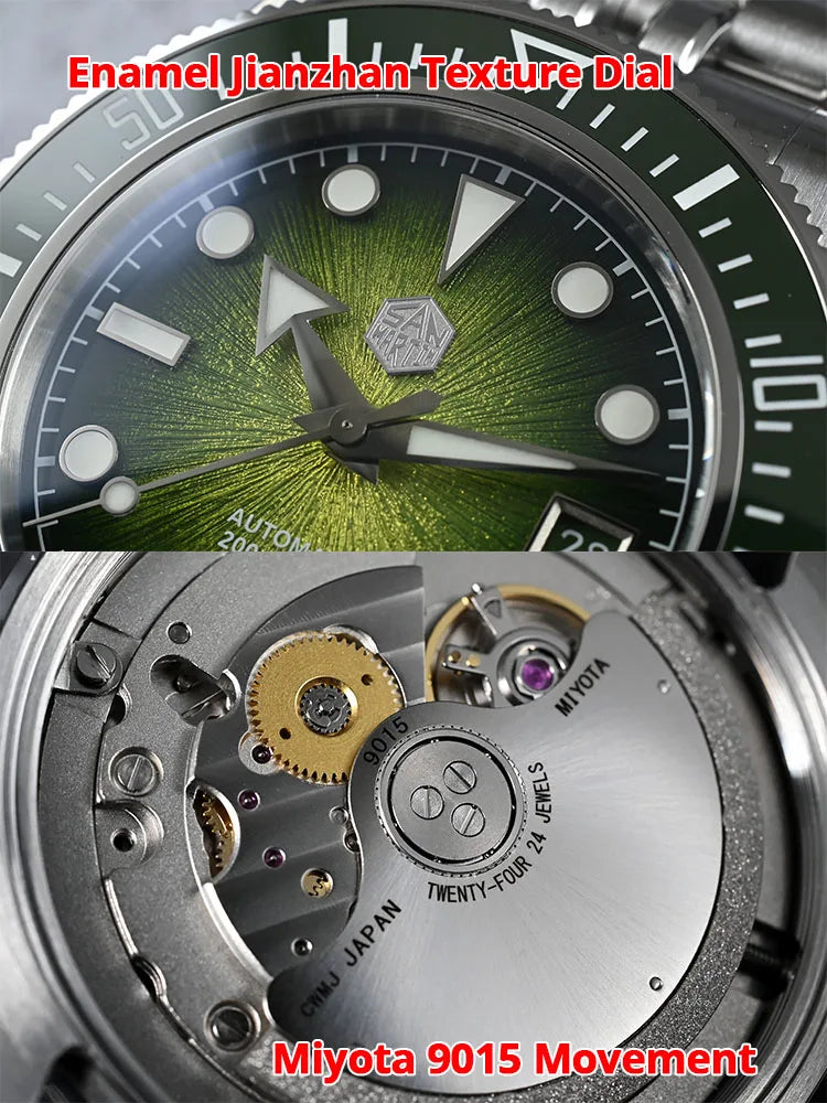 San Martin 40mm Luxus-Taucheruhr für Herren, Miyota 9015, Sunburst-Emaille-Zifferblatt, automatische mechanische Armbanduhr, wasserdicht bis 200m, SN0148