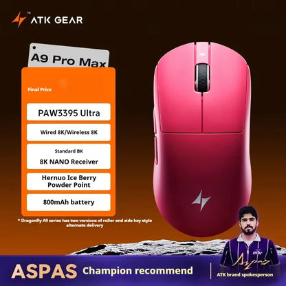 ATK A9 Plus Gaming Mouse Wireless A9/A9 SE/A9 Pro Tri Mode 8K Gaming Mouse Lightweight A9 Ultimate E-sports PC Gift Customized
