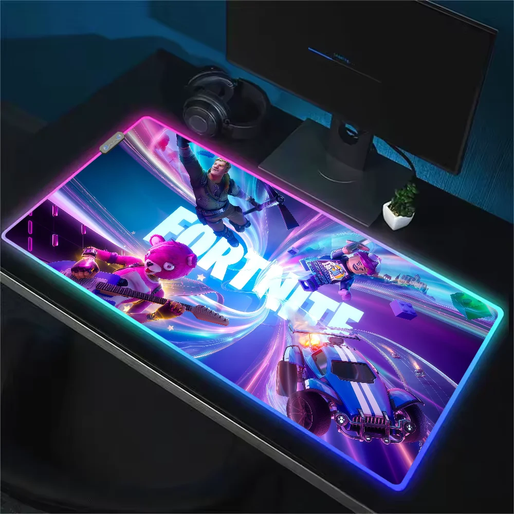 Game F-Fortnite Survival Battle Mouse Pad RGB LED Light Non-Slip Rubber Base Waterproof Office PC Home Desk Mat USB Large Game