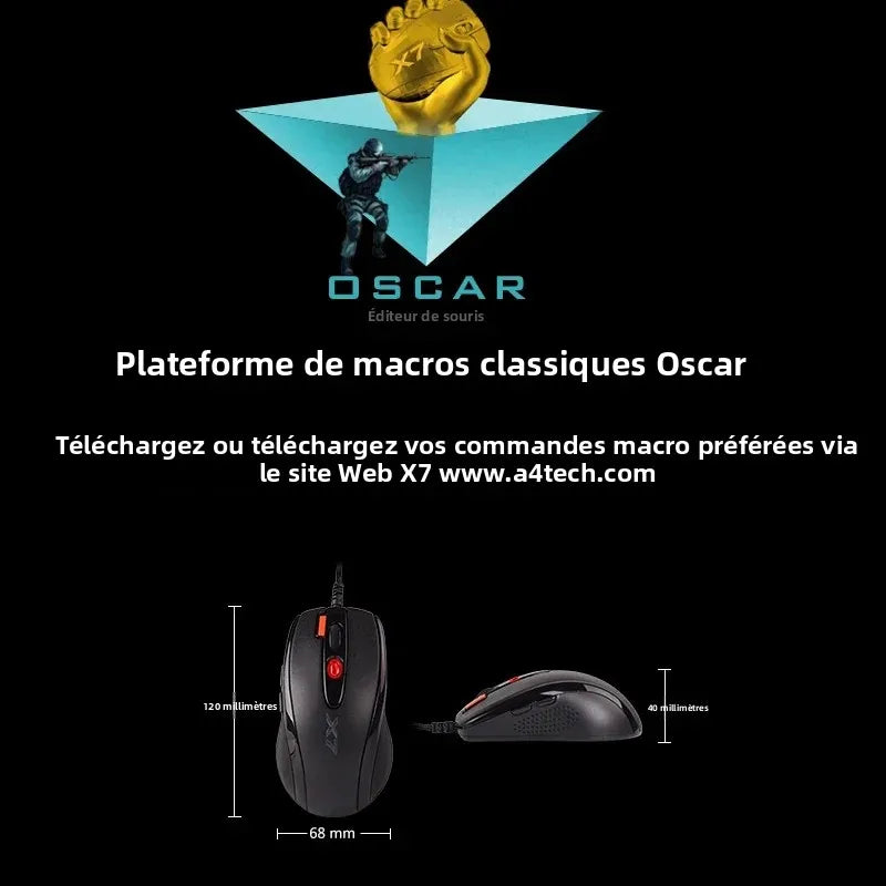 A4TECH X7 X-710BK Oscar Gaming Mouse, 2000 DPI, 1000Hz, 4D Wheel, 160K Onboard Memory, Oscar Mouse Editor, Driver Free