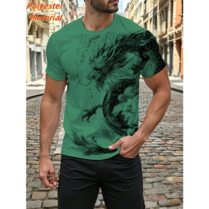 Vintage Chinese Dragon Men's T Shirt For Men Cool Animal Pattern 3D Print T-Shirts Summer Short Sleeve Tees Fashion Tops Tees