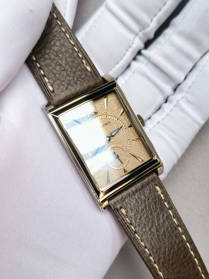 2026 Specht&Söhne Ultra Thin 7.5mm Rectangular Watch Japan Quartz Movement Small Seconds Sandblasted Dial Grey Leather Strap Watch
