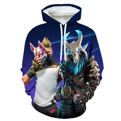 Fortnite 2024 Kinder-Sweatshirt mit digitalem 3D-Druck, Hoodie als Pullover-Jacke für Herren und Damen, langärmelig, Kindergeschenk