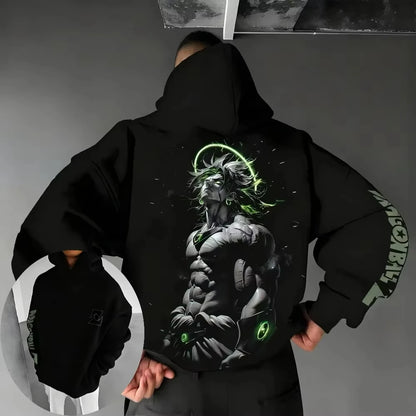 Sweatshirt com capuz estampada New Dragon Ball Z Broly Neon Halo Art para homem e mulher, hoodie para homem, top desportivo com capuz, hoodie Y2K