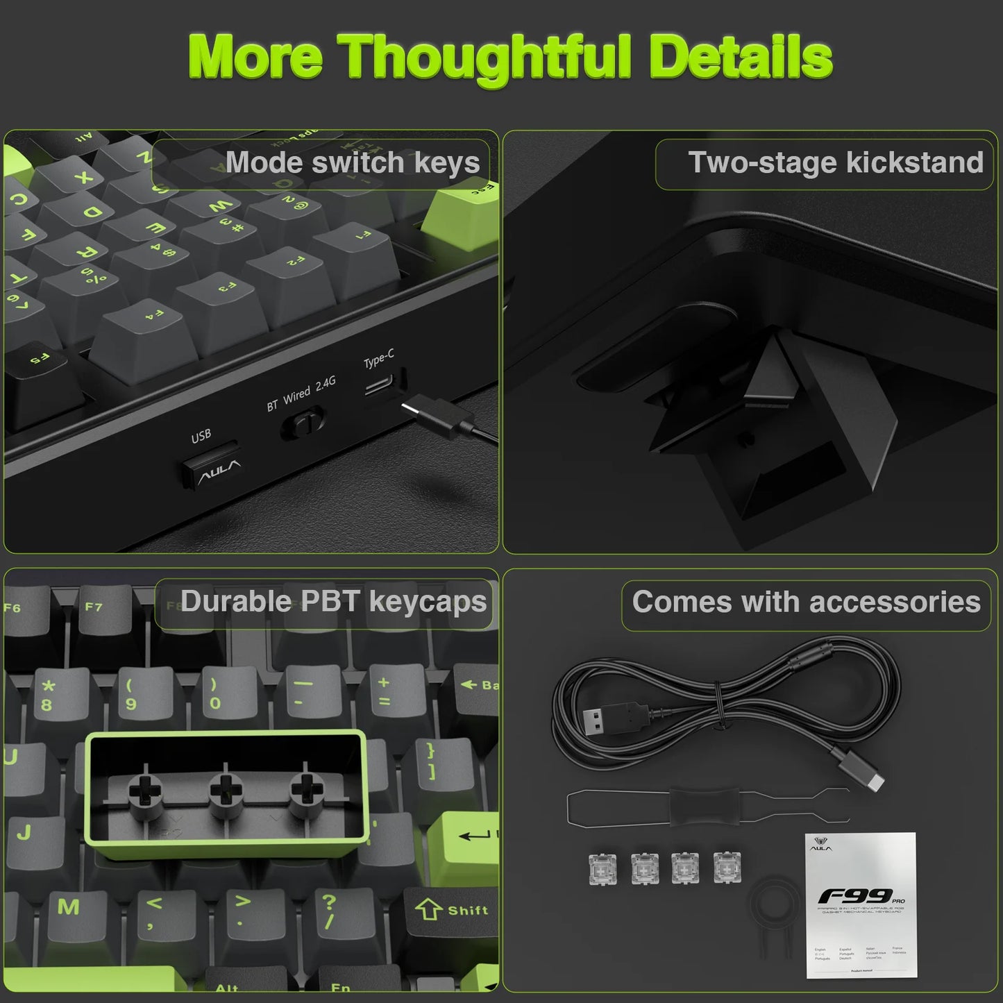 AULA F99PRO Wireless Gaming Keyboard Gasket Structure Compatible with 3/5 Pins Hot-swap Mechanical Keyboard with Media Knob